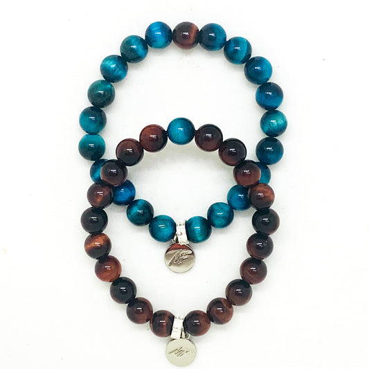 Red & Blue Tiger Eye Couple Bracelet (8 MM)