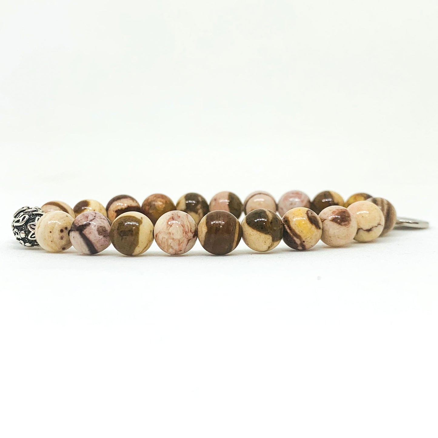 Australian Zebra Stone Silver Bead Bracelet (8 MM)