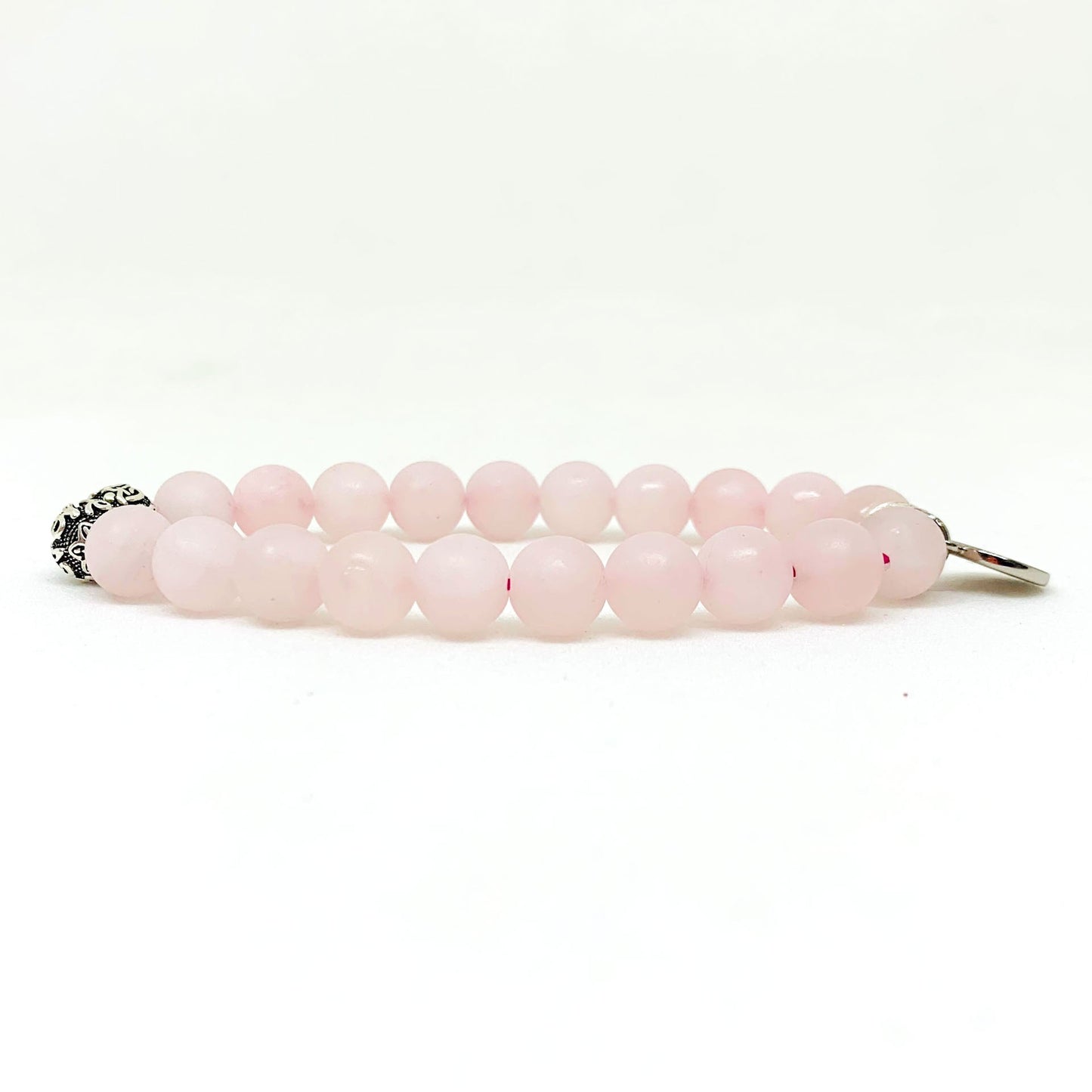 Rose Quartz Matte Silver Bead Bracelet (8 MM)