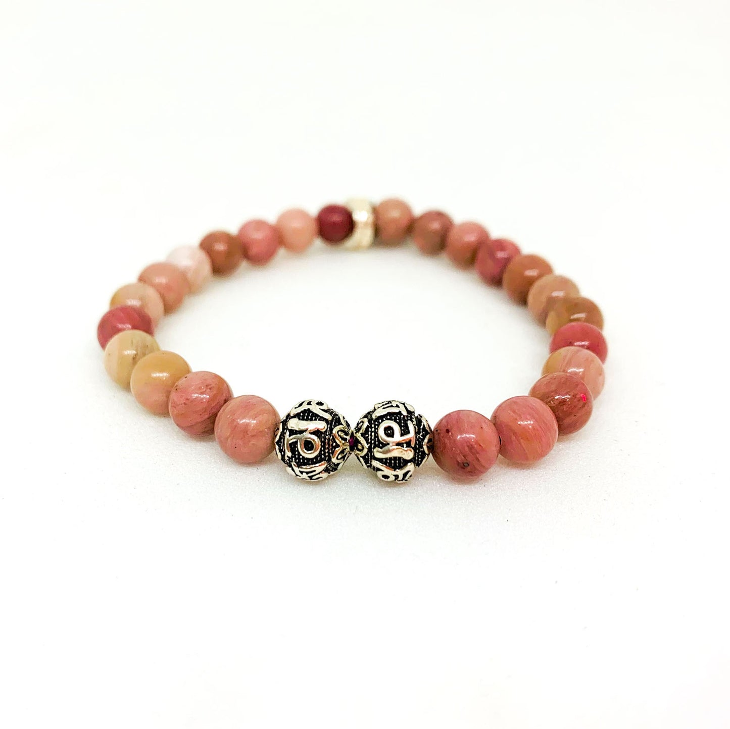 Rhodonite Stone Silver Bead Bracelet (8 MM)