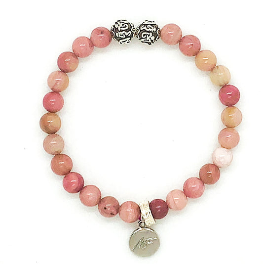 Rhodonite Stone Silver Bead Bracelet (8 MM)