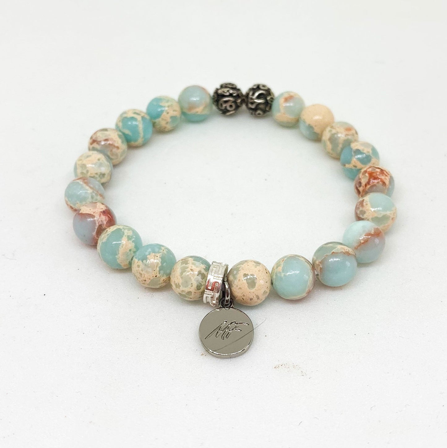 Snake Jasper Stone Silver Bead Bracelet (8 MM)