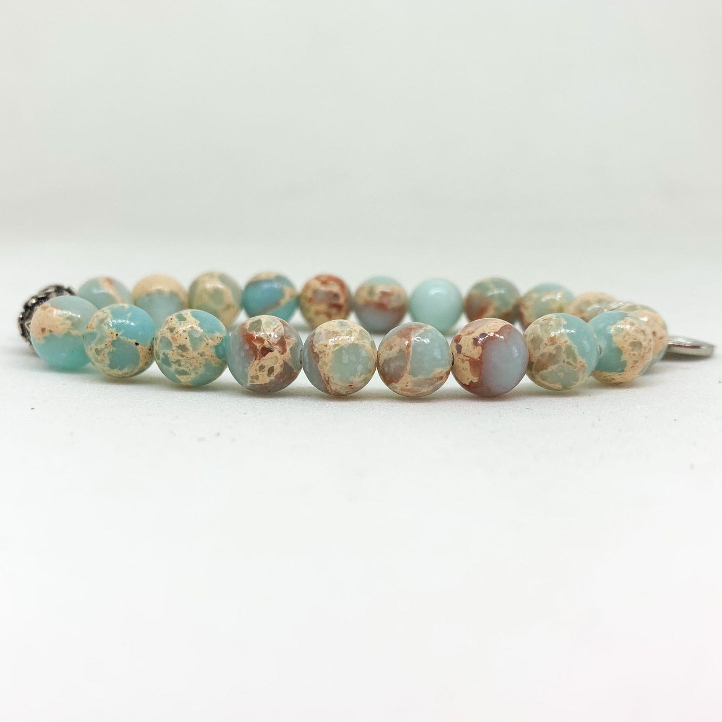 Snake Jasper Stone Silver Bead Bracelet (8 MM)